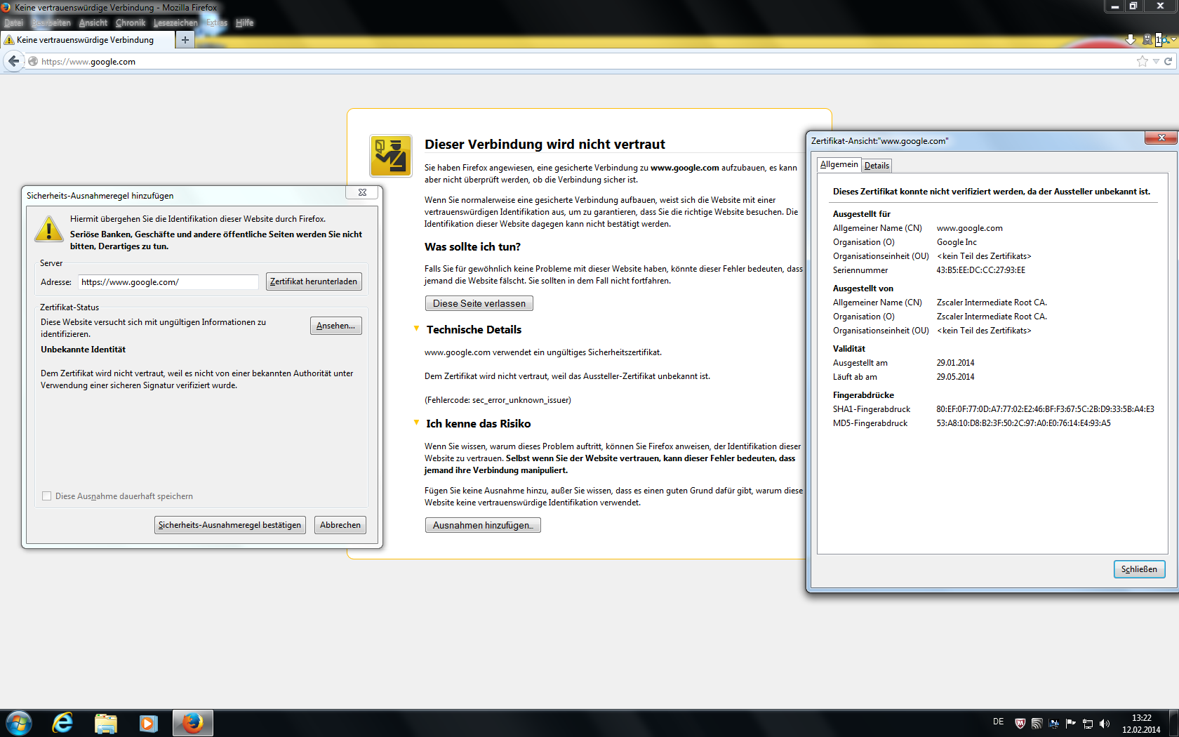 Firefox Zertifikatfehler